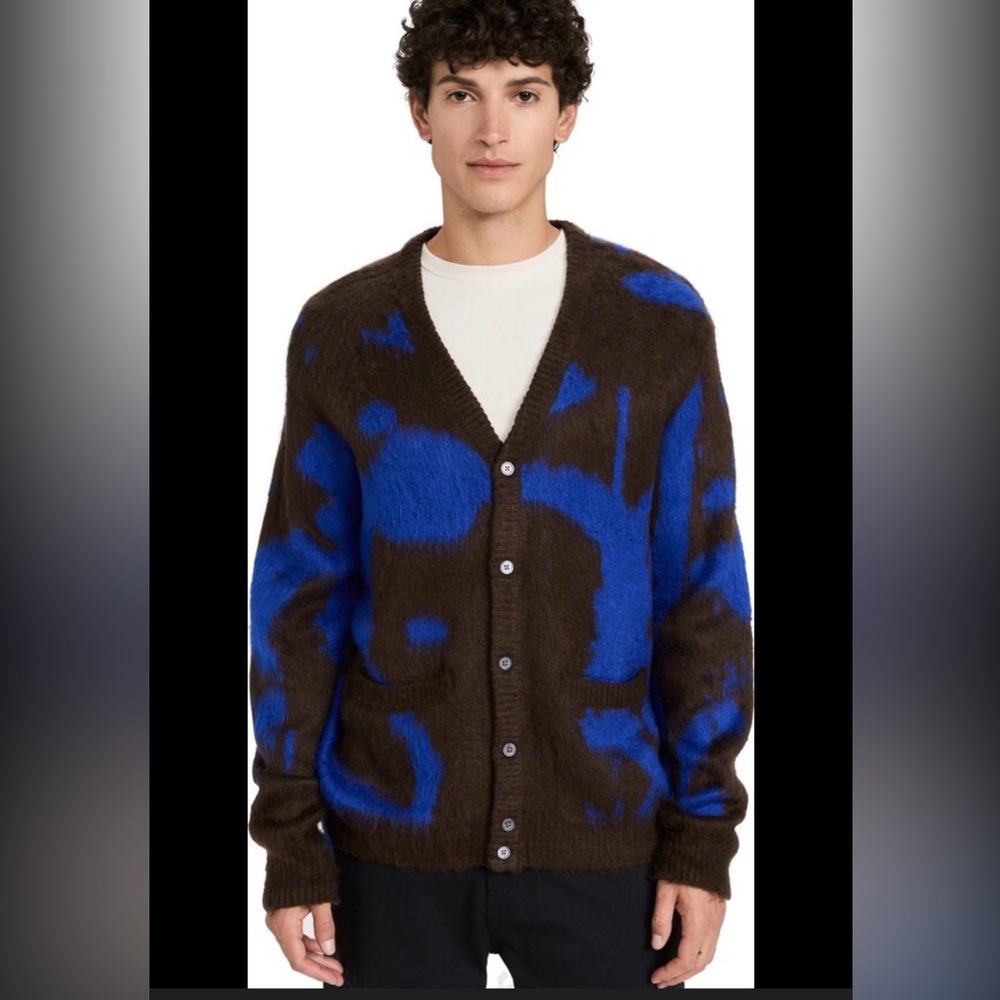 Obey Luka splatter Brown and Blue Cardigan Sweater